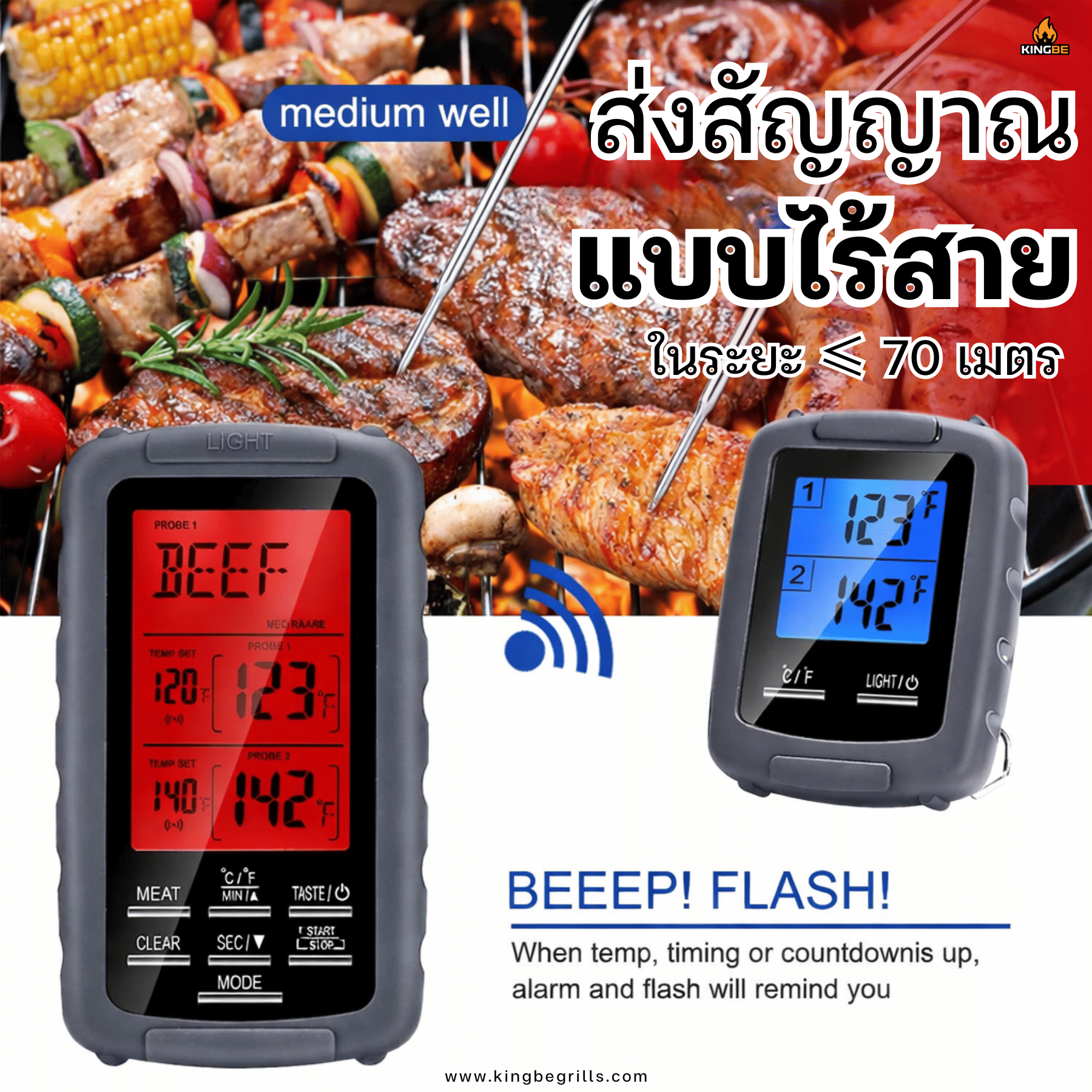 เทอร์โมมิเตอร์วัดอุณหภูมิเนื้อแบบไร้สาย KINGBE_7